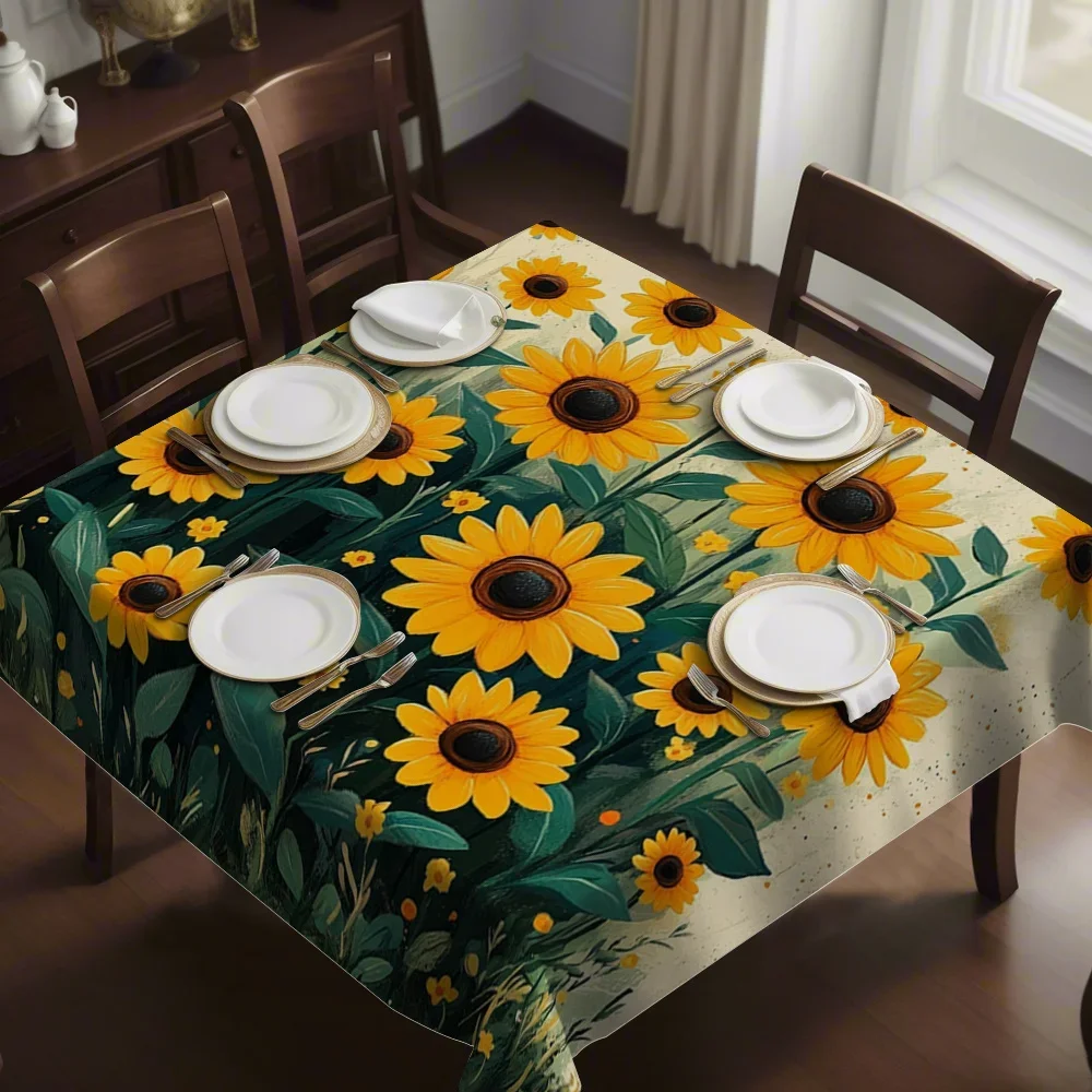 Retro Sunflower Pattern Square Tablecloth - Holiday Gift - Multi-Purpose for Indoor and Outdoor Use - Barbecuexzj