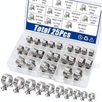 25Pcs 7mm to 18mm (10 Sizes) Zinc Plated Carbon steel Mini Fuel Injection Style Hose Clamp Assortment Kit for Diesel Petrol Pipe