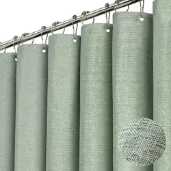 Rideau de douche en lin de luxe avec crochets en métal argenté, tissu optique imperméable, grande housse de bain pour baignoire