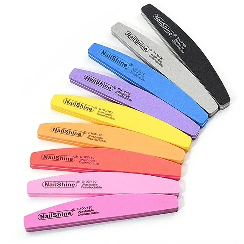 10Pcs Nail Files Blocks 100 180 Sponge Double-sided Nail Polish Buffing Sanding Buffer Strips Polishing Pedicure Manicure Tool