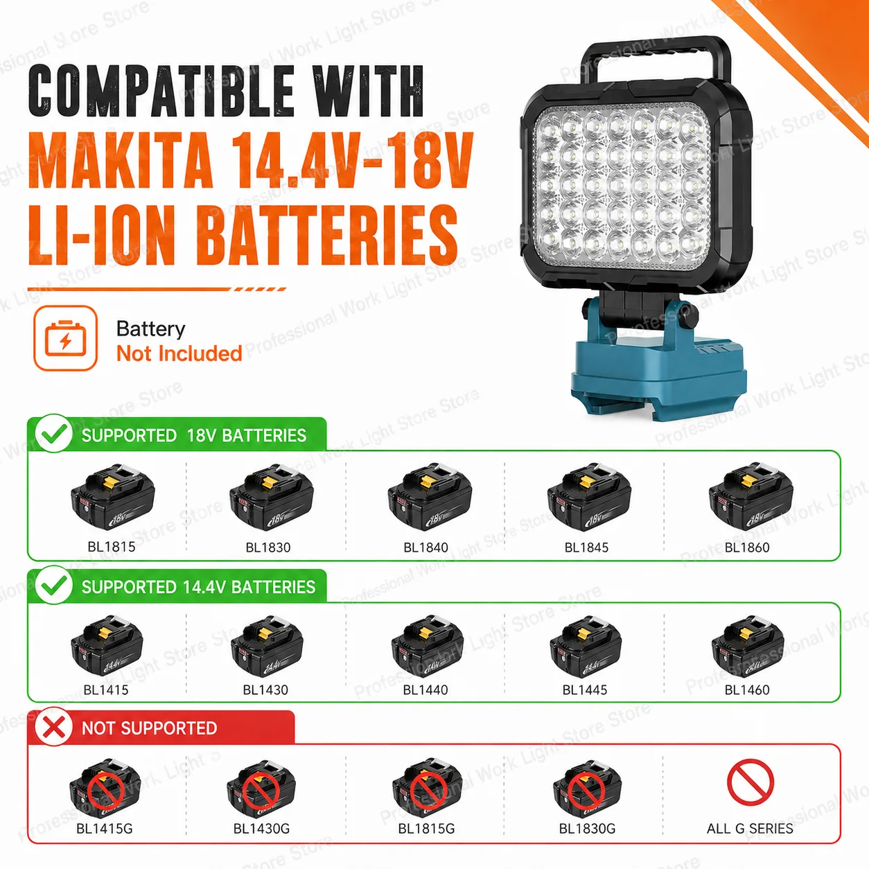5 inch LED Work Light Lantern For Makita 18V Li-ion Battery Emergency Lamp Flashlight Torch Spotlight Camping Lighting With USB