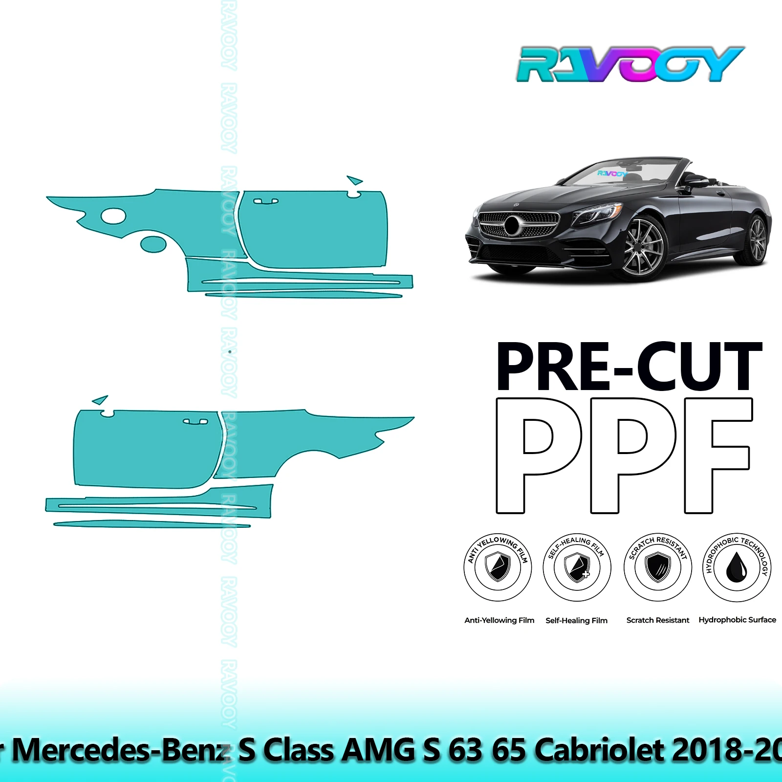 

Для Mercedes-Benz S Class AMG S 63 65 Cabriolet 2018-2021 8,5 мил предварительно вырезанный комплект PPF дверной и A/B стойки Комплект защитной пленки для краски из ТПУ