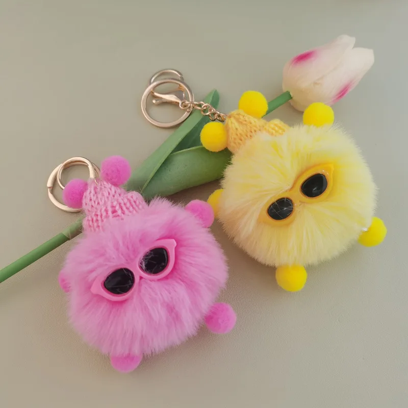 Cute Middle/High School Student Mini Rex Rabbit Keychain Fluffy Key Chains Trinkets Pom Pom Keychain Trinket Pompons Keychains