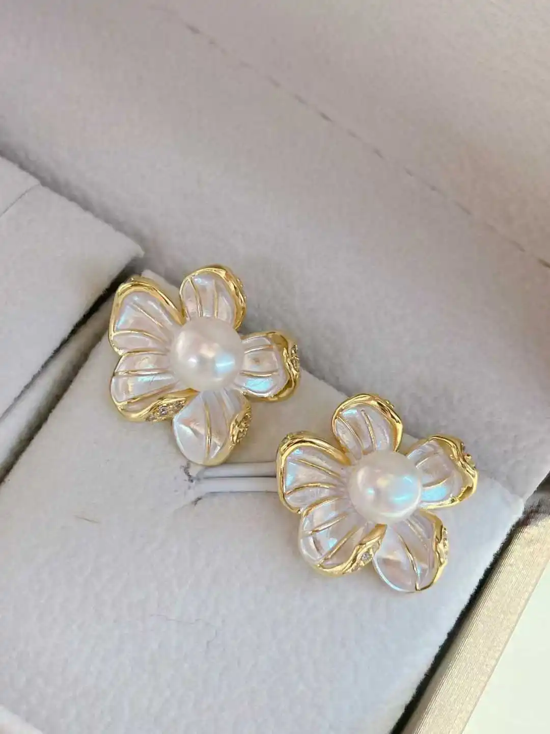 Certificated 3pcs/Set Natural Freshwater Pearl Flower Jewelry 14K Gold Filled Floral/Butterfly Ear Studs/Pendant Necklace/Ring view 2