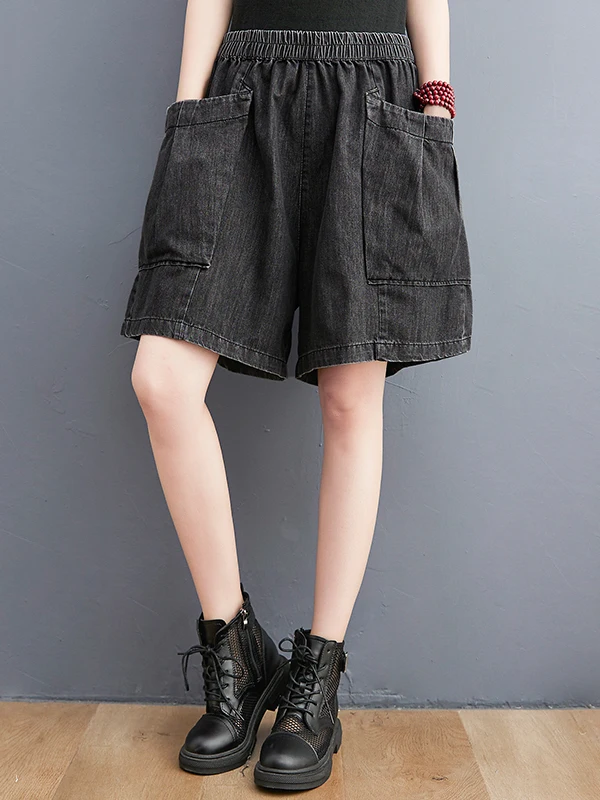 

High Waist Wide Leg ort Jeans Women's Summer Loose Big ket Casual orts Five Parts Large Size Slim A-Line Pants Skirt