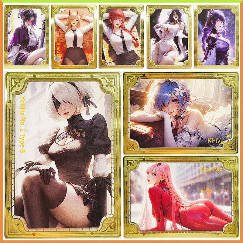 

Anime Goddess Story DIY ACG Metal Card Power Makima Rem Yor Forger Albedo 2B Toys for boys Collectible Card Birthday Present