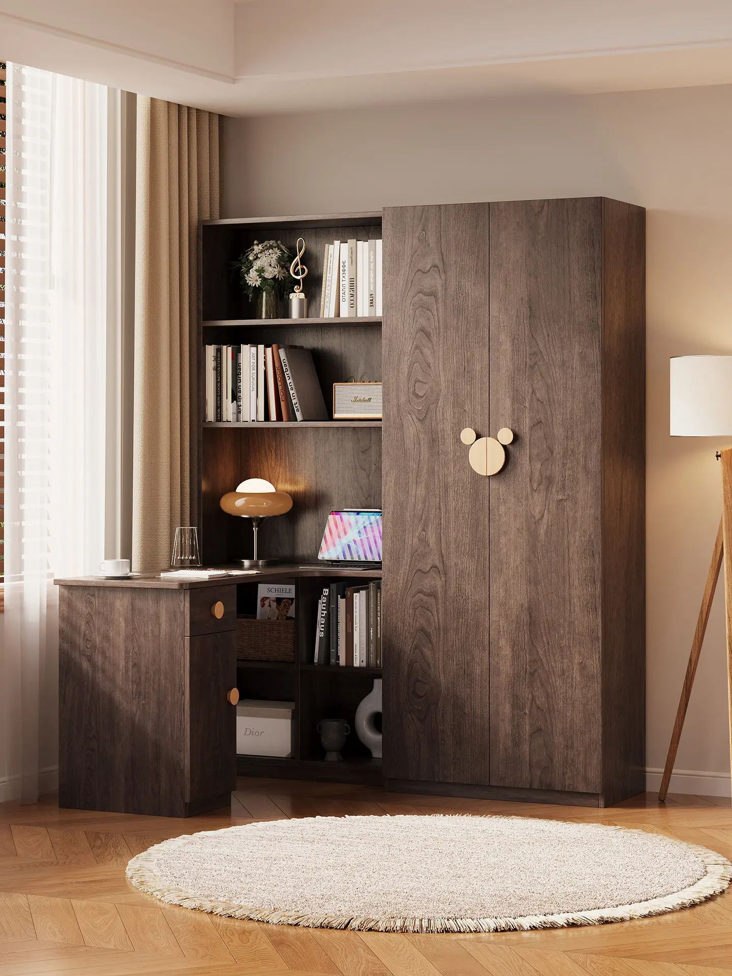 

PYJ medieval wardrobe with desk integrated multi-functional space-saving household wardrobe