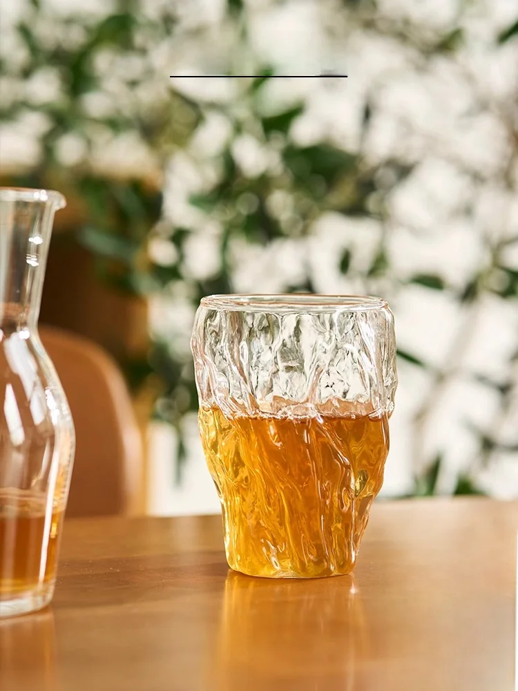 

Vietri Mare Japanese Style Beer Glass High Footed Whiskey Cup Tree Pattern Retro Design Glassware for Water And Drinks