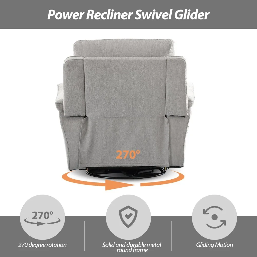 Power Recliner Swivel Glider, Fabric Electric Swivel Recliner Rocker with Overstuffed Backrest, Power Chair Reclining Sofa