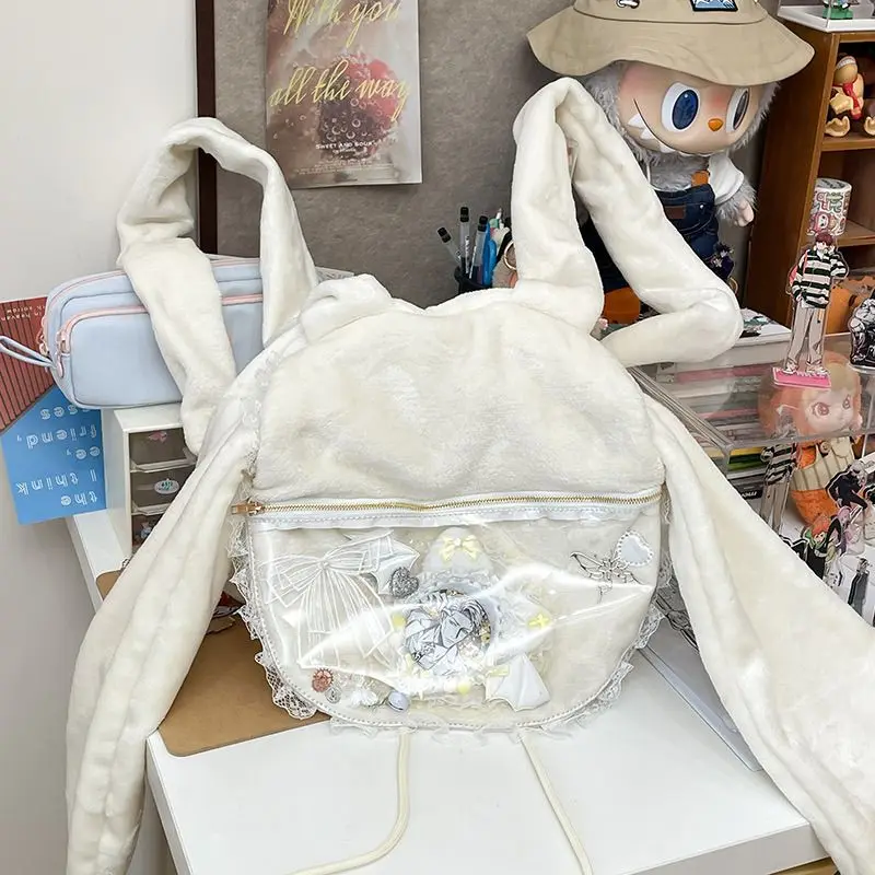 Backpack Girls Plush Winged Angel Autumn Winter Fashion Sweet String Soft Transparent Outer Bag Womens