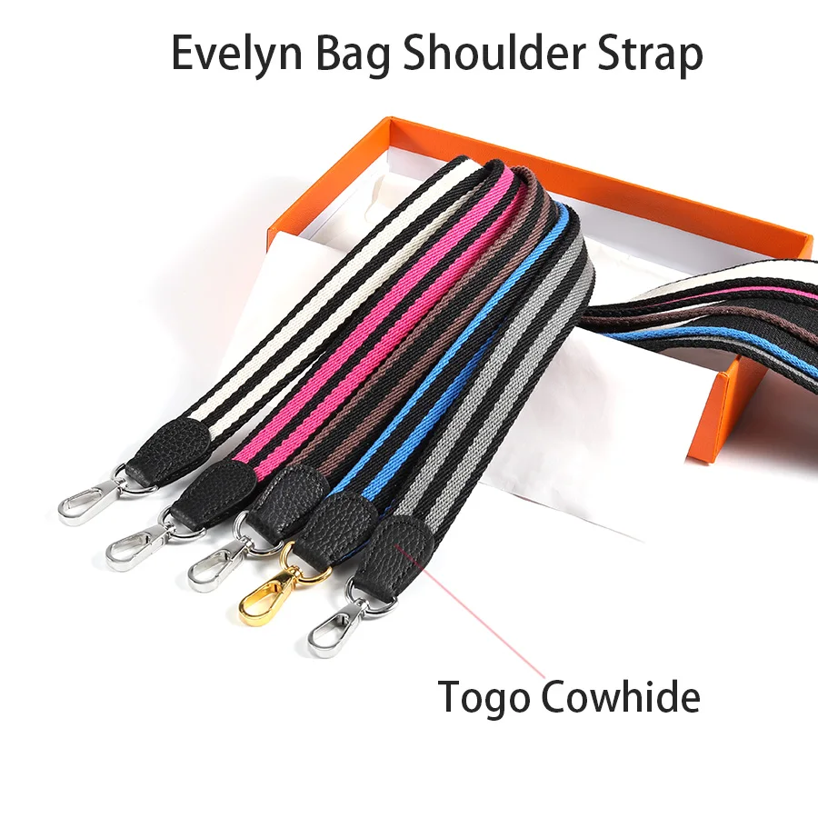 

2.5cm Wide Colorful Striped Canvas Strap Togo Cowhide Suitable For Evelyn Bag Shoulder Strap Hand Sewn Bag Accessories