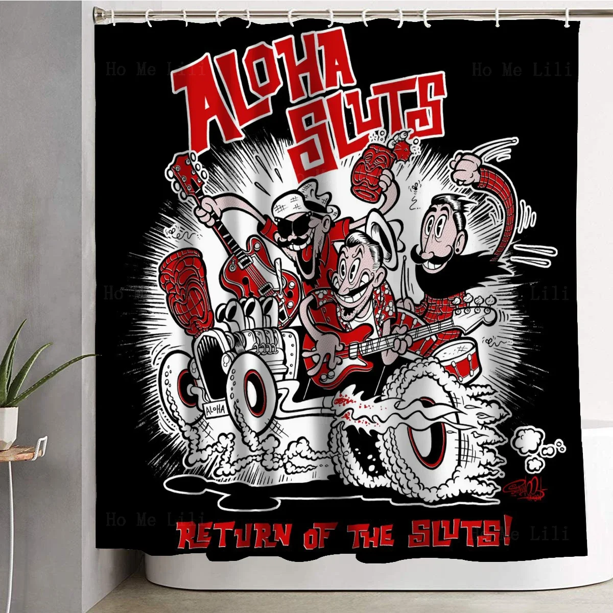 Rock Music Car Cartoon Barrel Beauties Old School Lowbrow Garage Art Fabric Shower Curtain By Ho Me Lili Bathroom Decor