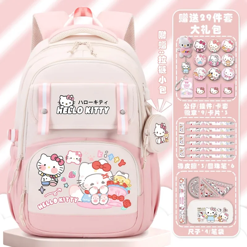 Sanrio New Hello Kitty Schoolbag Student Boys and Girls Children Cute Cartoon Lightweight Spine-Protective Lightweight Backpack