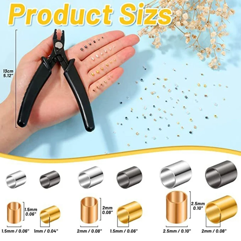 2200pcs Crimp Beads Set Crimp Tubes with Crimping Pliers Spacer Beads End Jewelry Making Accessories Durable