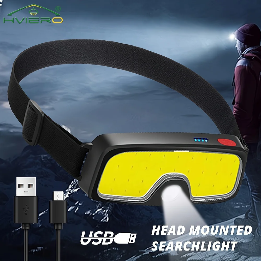 

Head Mounted Lamp Bright COB 10W LED USB Rechargeable Headlamp for Hunting Torch Hiking Front Lanterns Fishing Camping Running