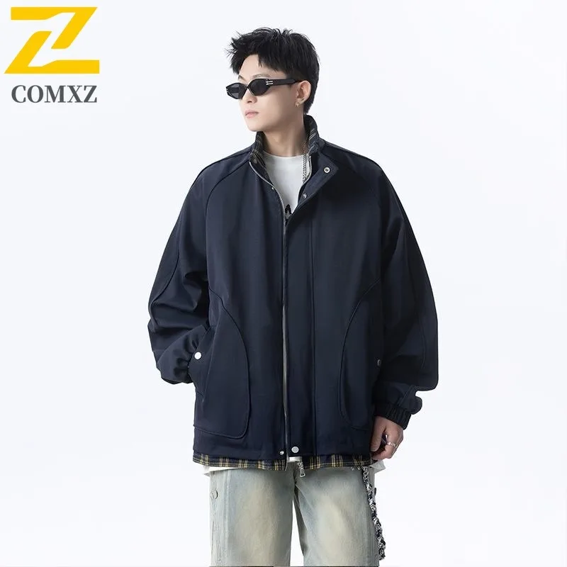 

COMXZ Мужская куртка с воротником-стойкой, повседневные дорожные ветрозащитные мотоциклетные куртки, удобное легкое осеннее пальто в американском стиле