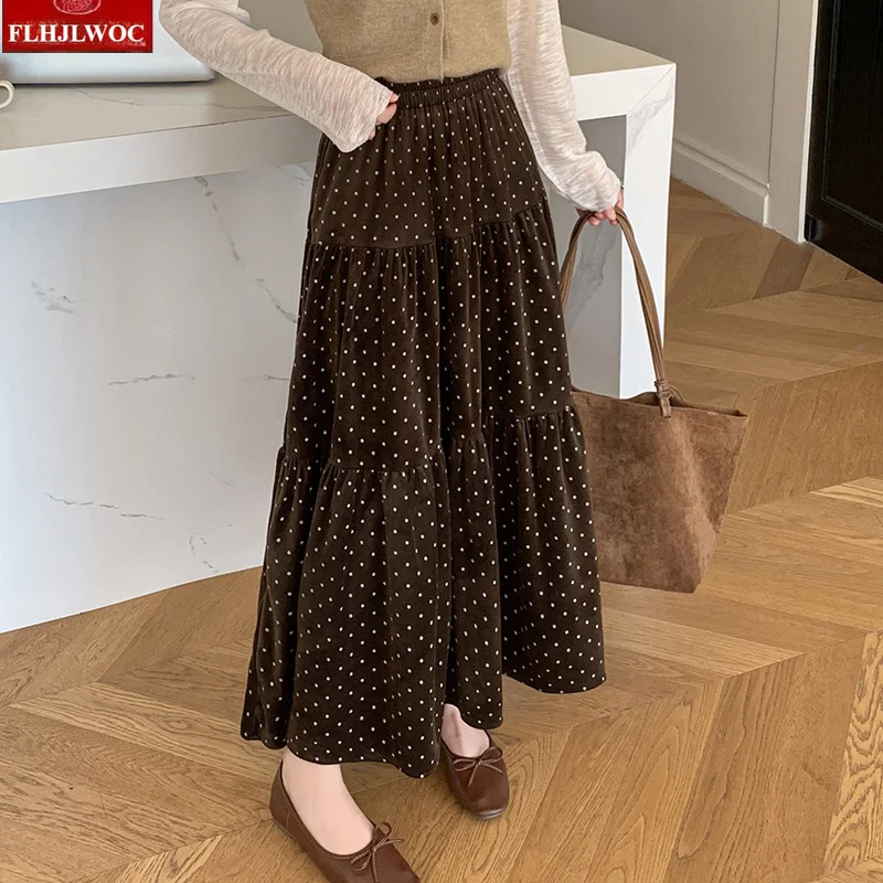 Black Velvet Skirts New Fashion French Design Woman 2026 Autumn Winter Retro Vintage Christmas All-Match Chic Dot Long Skirt