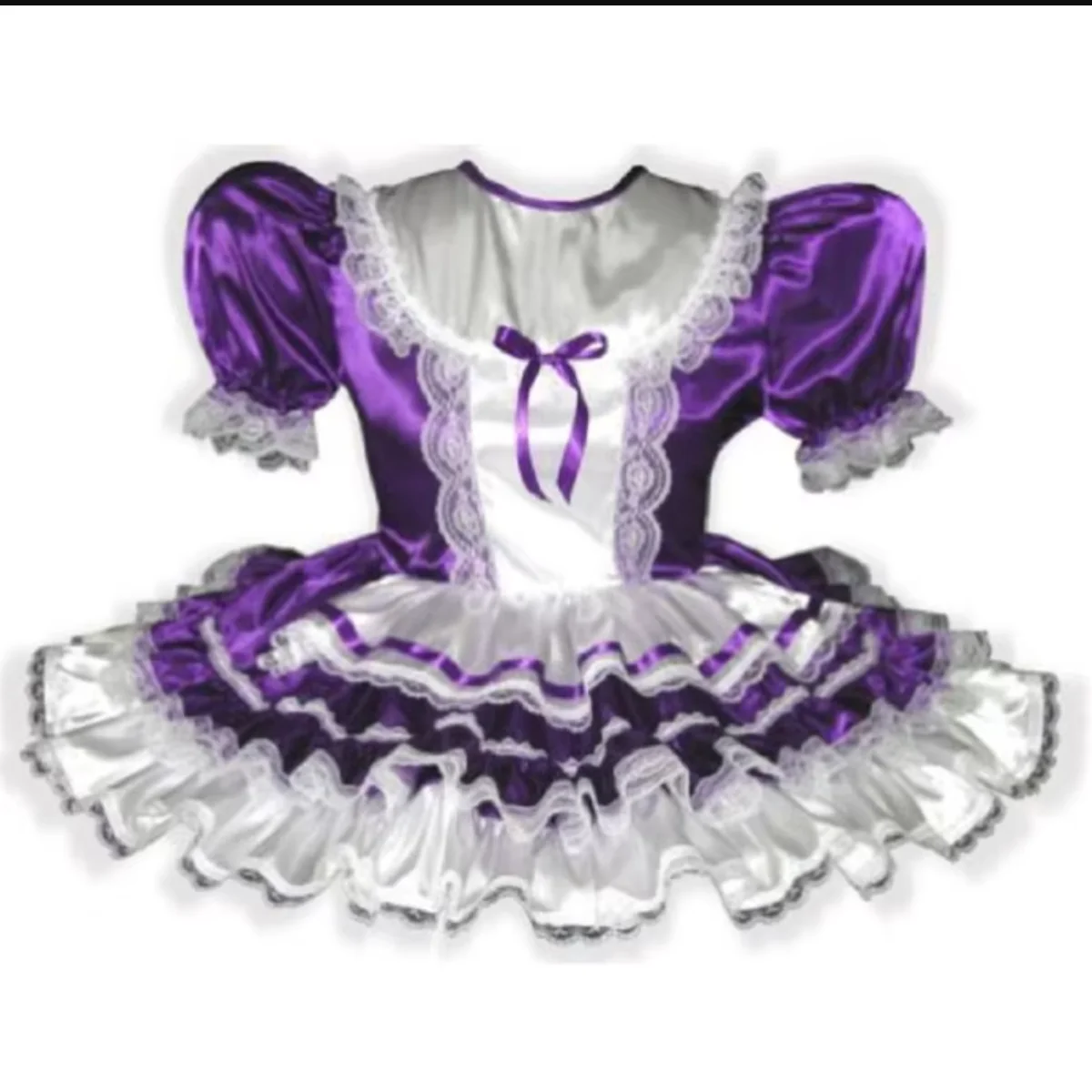 New Hot and Spicy Lace Purple Satin Lace Fluffy Bubble Sleeve Lace Wrinkle Adult Little Girl Sissy Dress Customizable