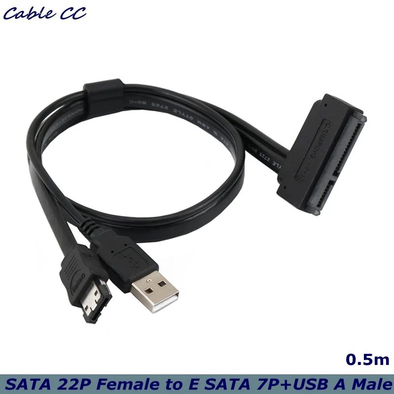 SATA 22Pin to Power E SATA USB 2-in-1 Data Cable With USB Power Supply Supporting 12V 5V Voltage, Used for Portable Hard Drives