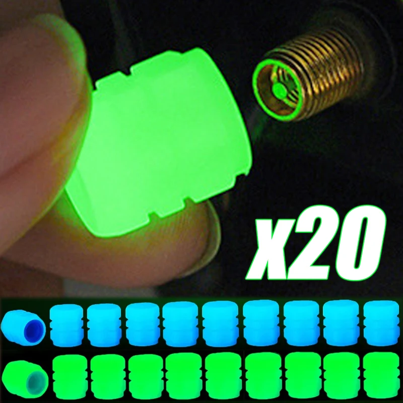 1-20 sztuk samochód Luminous nakładka na zawór opony motocykl motor koło dysza świecące w nocy fluorescencyjny wystrój zawór opony trzonek świecące czapki