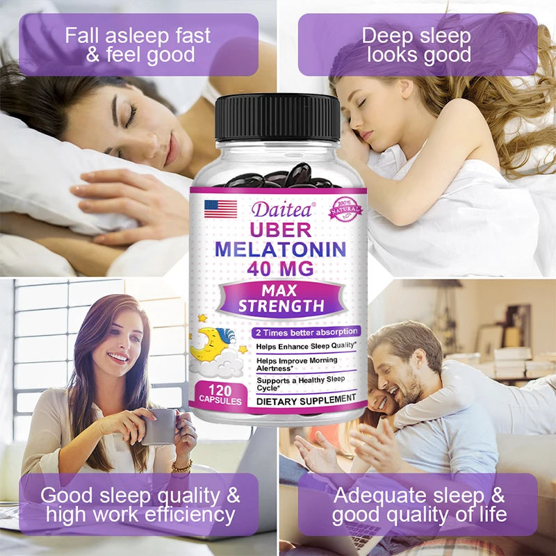 Daitea Super Melatonin Capsules-40mg Contain Vitamin C, Help You Fall Asleep Faster, Relieve Insomnia and Improve Sleep Quality