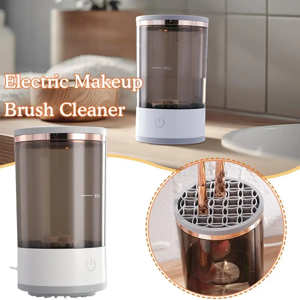 自動電動メイクブラシクリーナー,クリーニングおよびドライスタンド付き,ブラシを新鮮に保ち,3 in 1