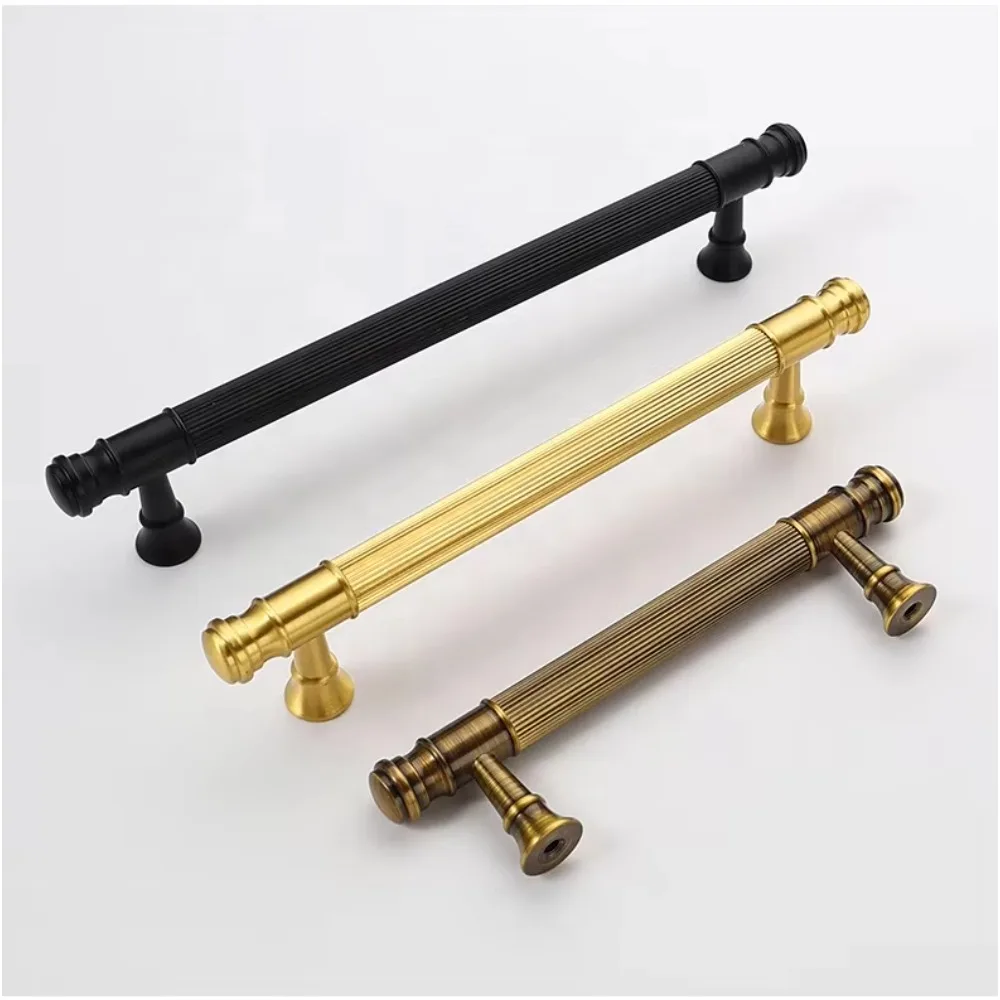Black Gold Antique Brass Handles Cabinet Door Handle Modern Minimalist Wardrobe Closet Cupboard Elongated Bar Pull Lever Set