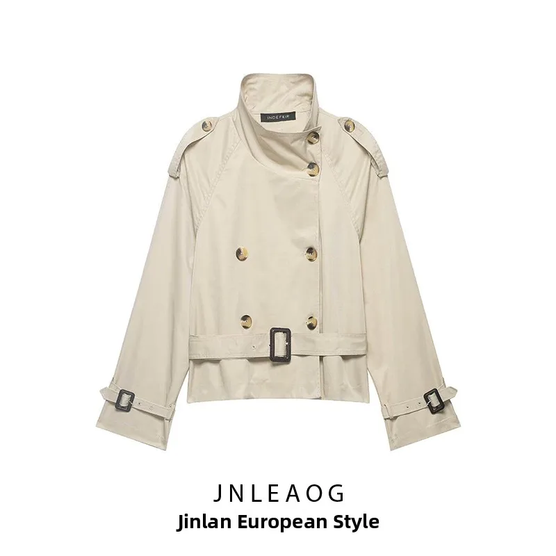 Spring New Arrival Women's Short Coat Jacket with Waist Buckle Fashion Design Street Style Long Sleeve Polyester Fiber