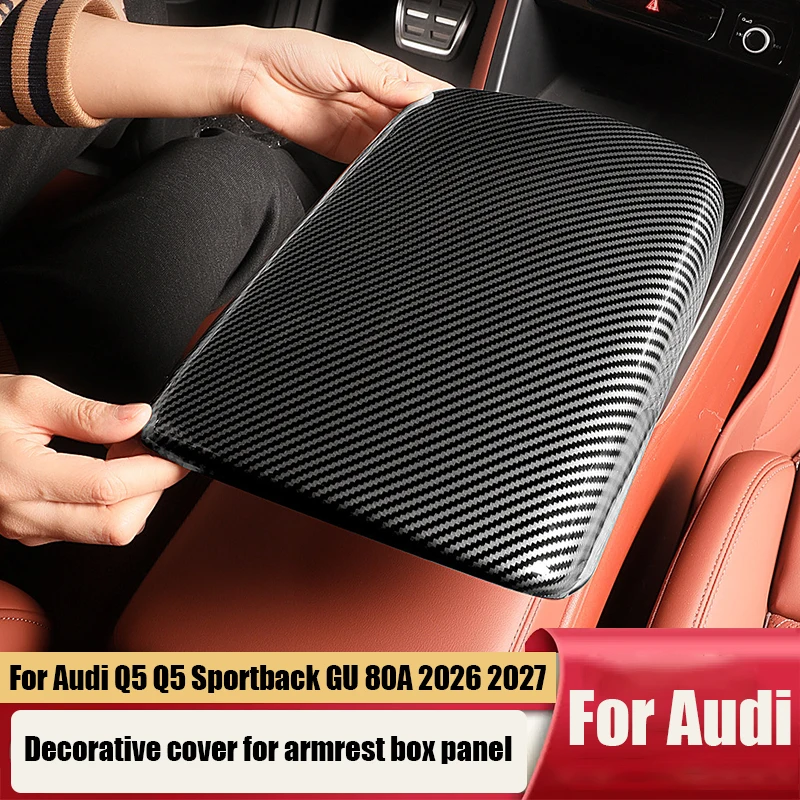 for Audi Q5 Q5 Sportback GU 2025 2026 Decorative cover of central control armrest box panel with carbon fiber pattern