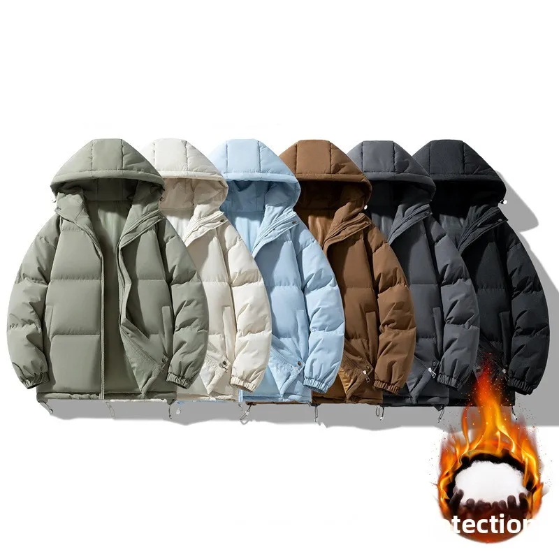 

Men's Thiened Winter Cotton Jaet 2025 Casual Outdoor Warm Coat Loose Fit Hooded Sle Couple's Faion Regular Length