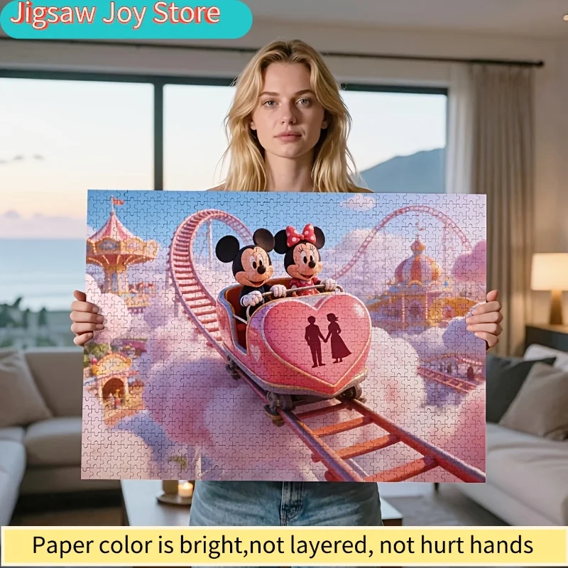 

2D Flat, 1000pcs Disney Mickey & Roller Coaster Heart Puzzle - Valentine' Gift for &, Piece for Bonding,, Nostalgic Disney Dec
