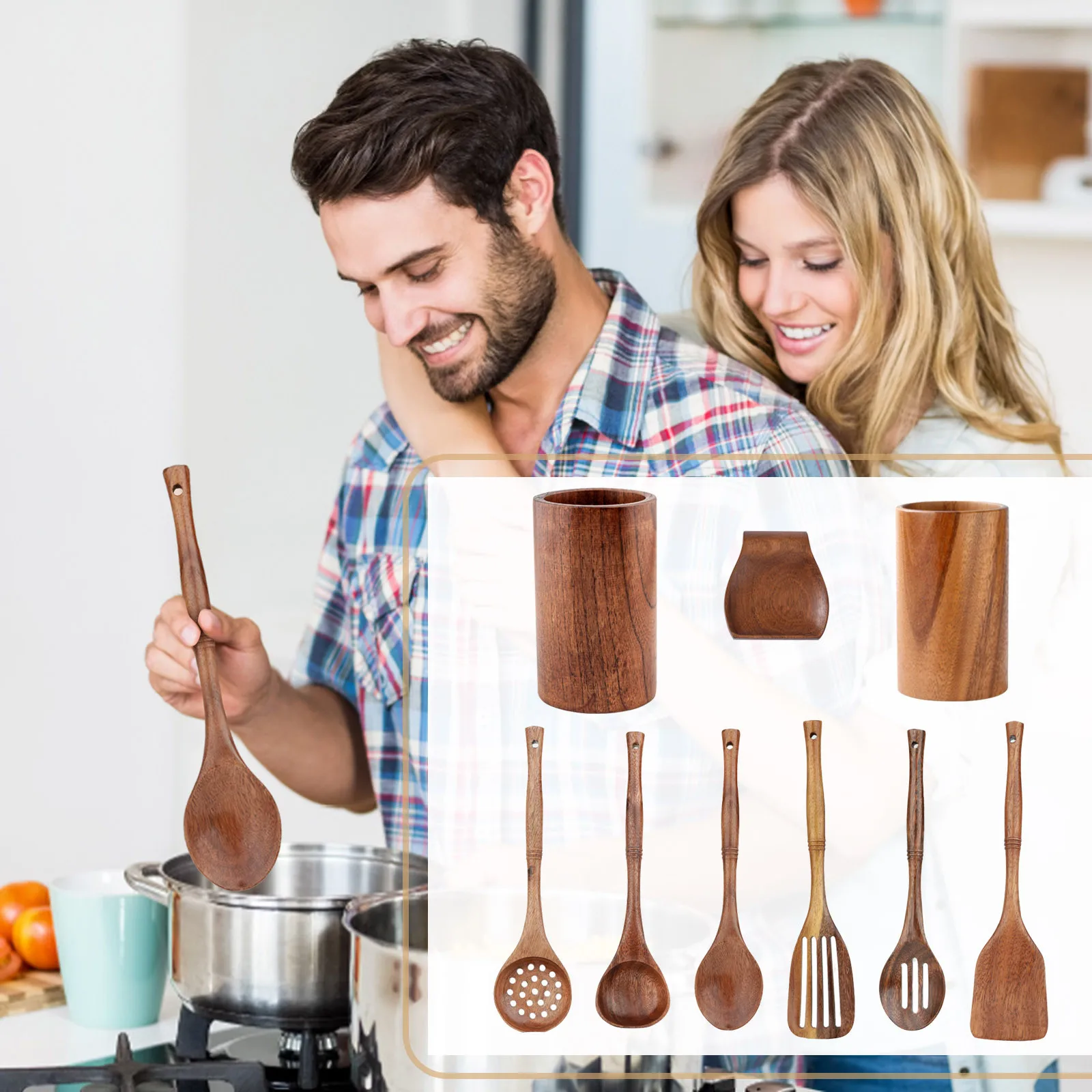 2024 New Utensils Kitchen Utensils Kitchen Wooden Cooking Utensils Wooden Utensils Natural Teak Cook