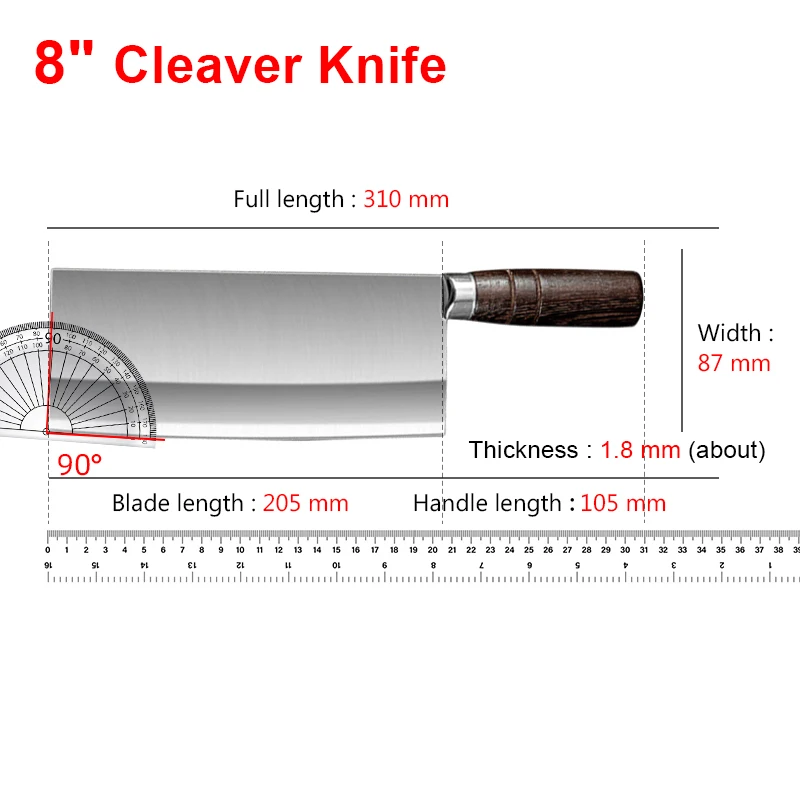 20,3 cm Küchenbeil, Schneiden, Hackmesser, Edelstahl, Ausbeinen, Fleischmesser, Holzgriff, chinesisches Metzgermesser, Kochen