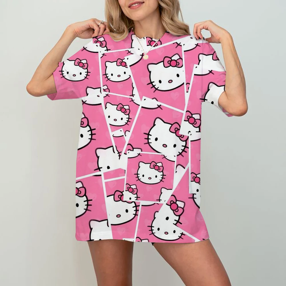 

Женская футболка с коротким рукавом Hello Kitty, летняя повседневная летняя милая мужская футболка с 3d принтом из джерси, спортивная футболка, топы