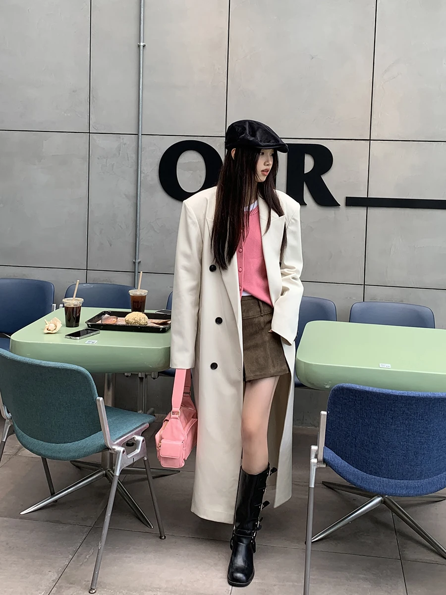 

Длинный костюм Hepburn Sle, пальто, женская верхняя одежда, новинка 2025, осенний корейский костюм Sle G, красный индивидуальный гардероб