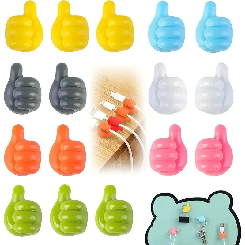 10Pcs Self Adhesive Wall Decoration Hook Creative Silicone Thumb Key Hanger Hook Home Office Data Cable Clip Wire Desk Organizer image 3