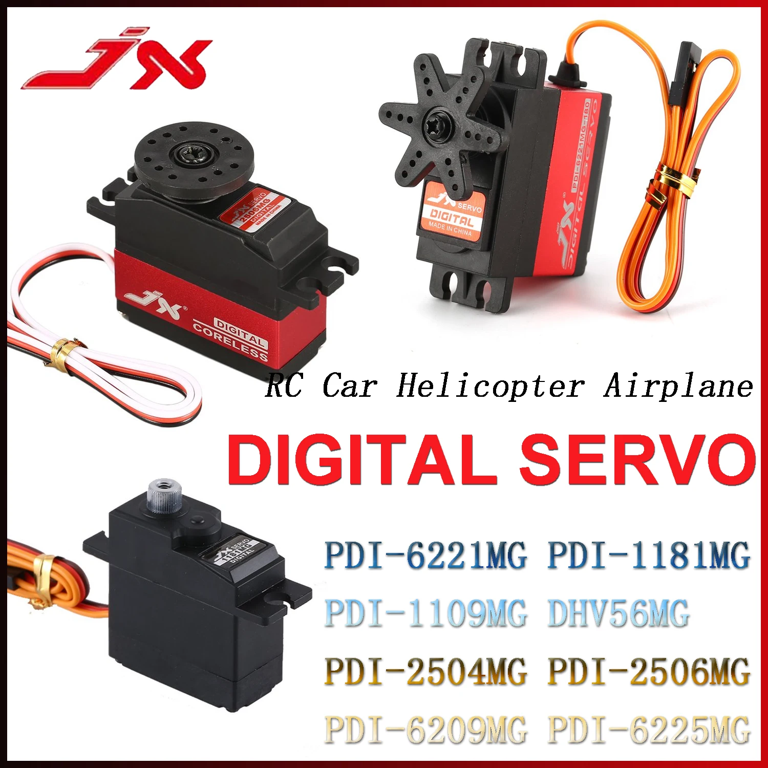 

JX Servo PDI-1181MG DHV56MG 1109MG 9g/17g/25g/1.2kg Metal Gear Digital Servo for 1/8 1/10 1/14 RC Car Helicopter Airplane Parts