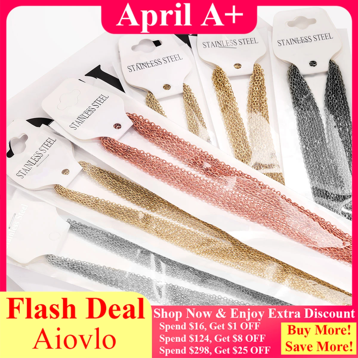 10 pièces en acier inoxydable bricolage chaîne costumes PVD plaqué or O forme Rolo lien cubain Long collier pour femmes pendentif bijoux en gros