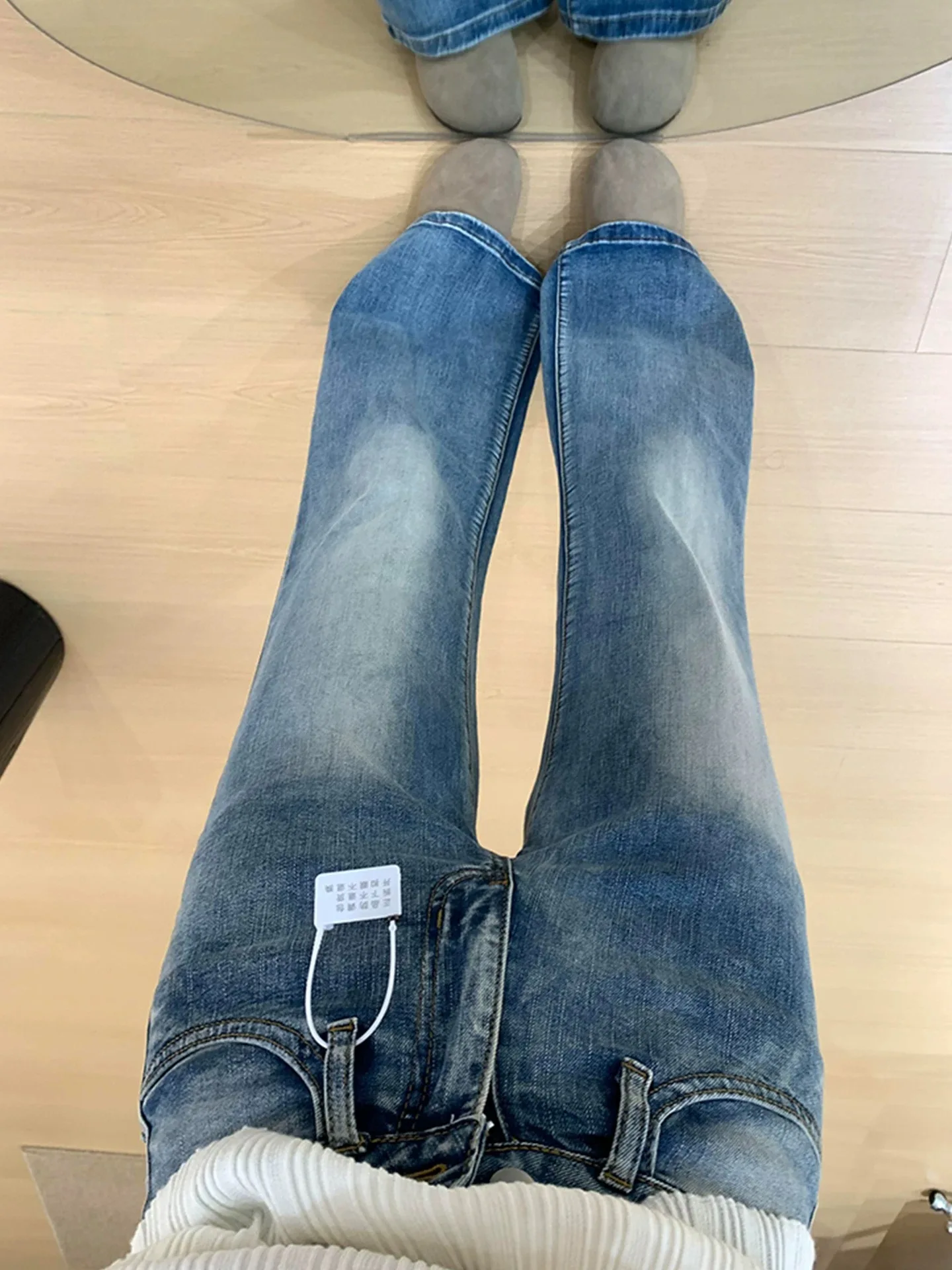 Dames jeans met lage taille Y2K gewassen broek slim fit licht flare Amerikaans