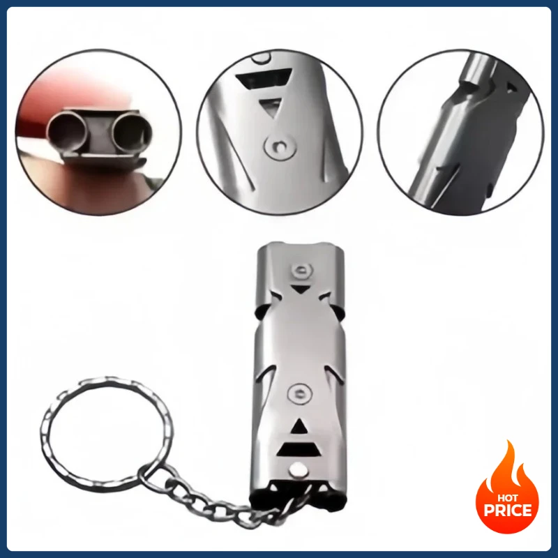 Głośny gwizdek brelok ze stali nierdzewnej z podwójną rurką, gwizdek survivalowy na kemping, wędrówki, awaryjny, przenośny, narzędzie outdoorowe.