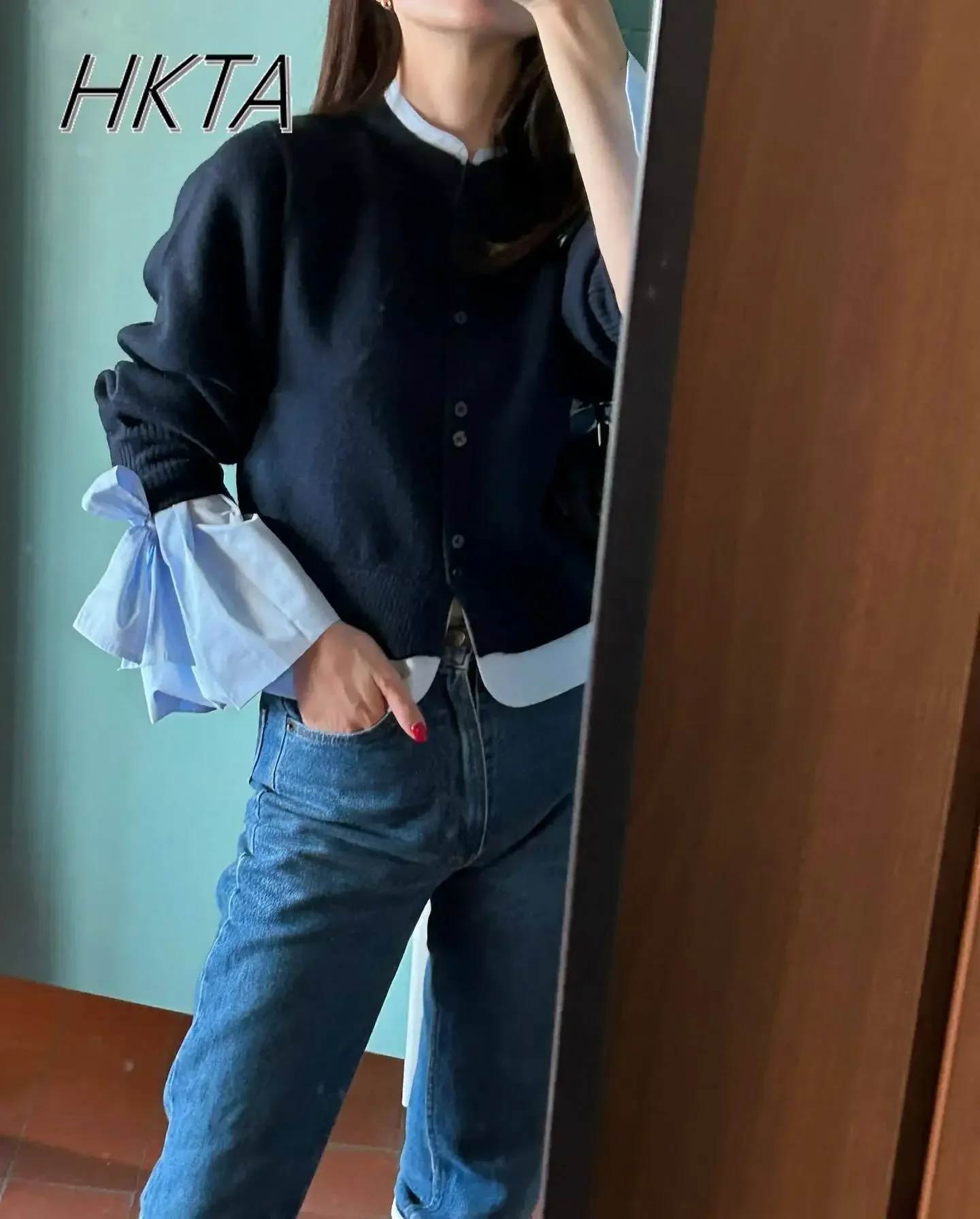 Japanese Niche Elegant Fake Two-piece Cardigan Sweater Top 2025 Spring Winter New Single Breasted Sweater Coated Knitted Shirt