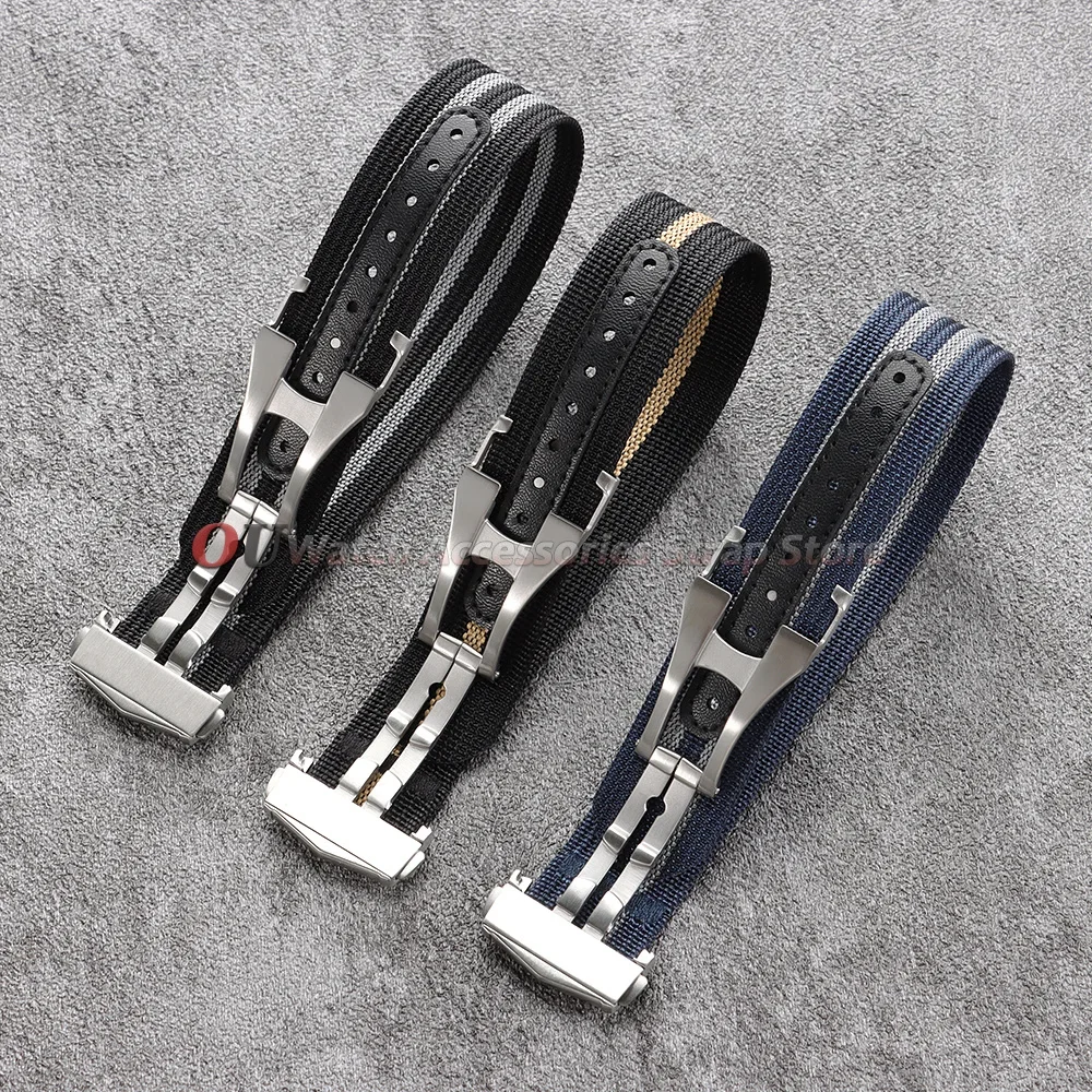 20mm 22mm Premium Ribbed Nylon Watch Band Canvas Strap for Omega for Swatch Men Sport Soft Deployant Clasp for Seiko Bracelets