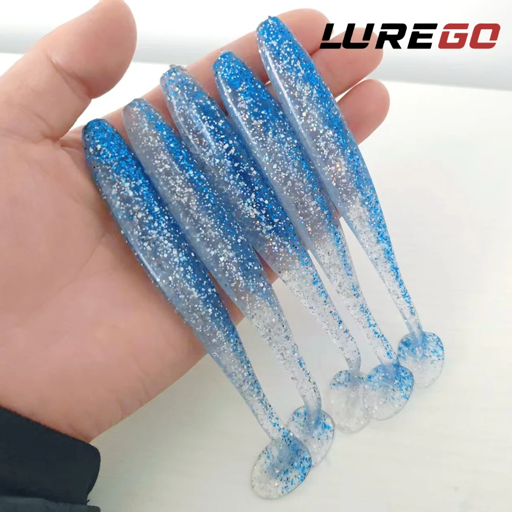 5 Stück 12 cm T-Tail-Weichköder mit gerillter Rückseite |   Mehrere Farben Verfügbar Allwetter-Slow-Jigging-Köder für Wolfsbarsch und Bandfisch