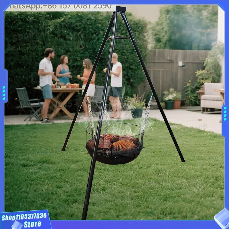 Stock Outdoor Camping Picnic Barbecue Grill Hanging Chain Stove Multifunctional Portable Foldable Detachable Tripod Bonfire