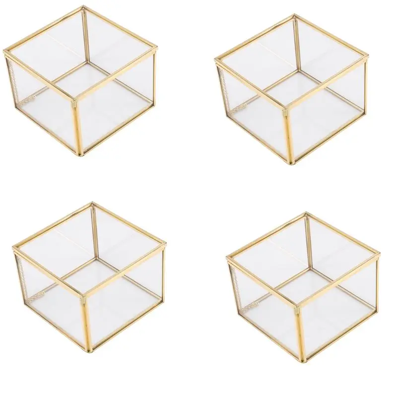 FLYY-4X Quadratische Glas-Schmuckbox mit Geometrischem Design, Spiegel-Schmuckaufbewahrungsbox, Ewige Blumen Dekorationsbox, Handwerkskunst – Detail 1