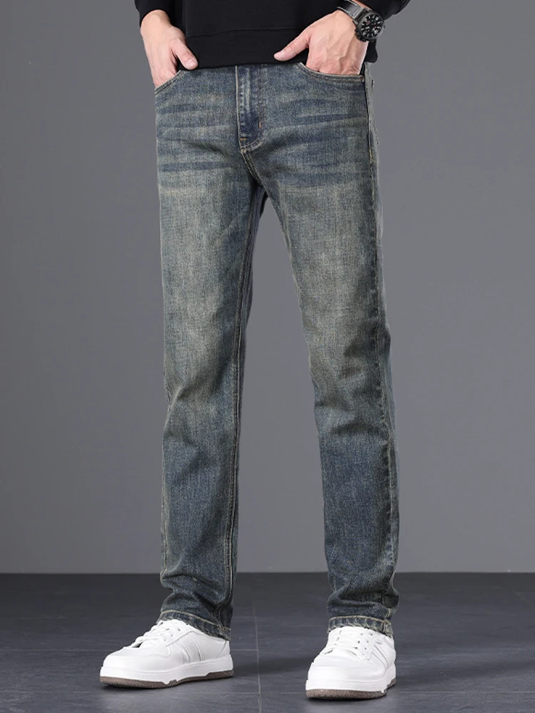 

Свободные прямые мужские джинсы American Sle Busin, повседневное осенне-зимнее новое поступление, винтажный дизайн премиум-класса