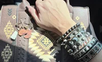 3Pcs/Set Fashion Street Hip Hop Leather Studded Cuff Bracelets Multiple Wristbands Bangle  Acceossries for 80s Punk Rock Concert Outfit - Image 7