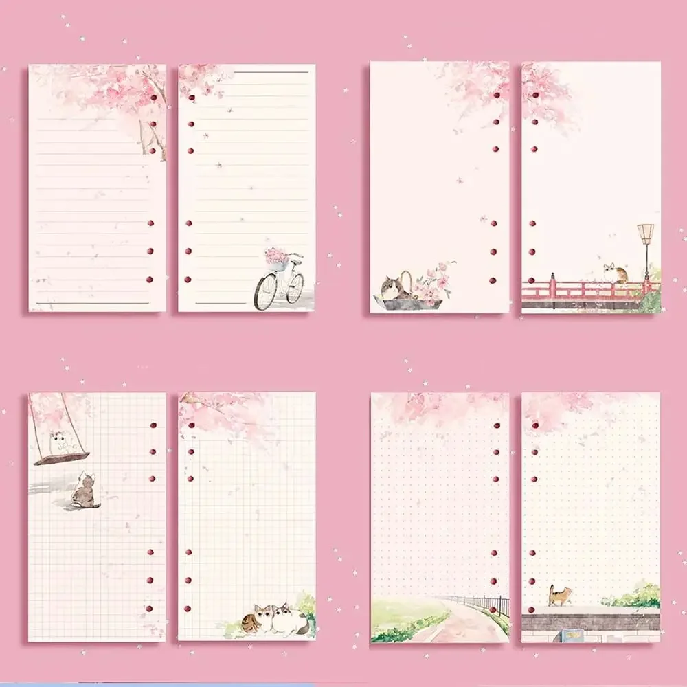 Blank AgendaPages Notebook Binder Line Pages Notebook Refill Sakura And Cat Binder 80 Sheets Loose Leaf Notebook Inner Pages A6