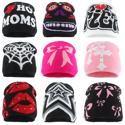 Imagen 1 del producto Nuevos gorros de punto Unisex Harajuku Hip-hop para mujeres y hombres pareja Y2K Street Diamond Cap invierno cálido gorro para exteriores