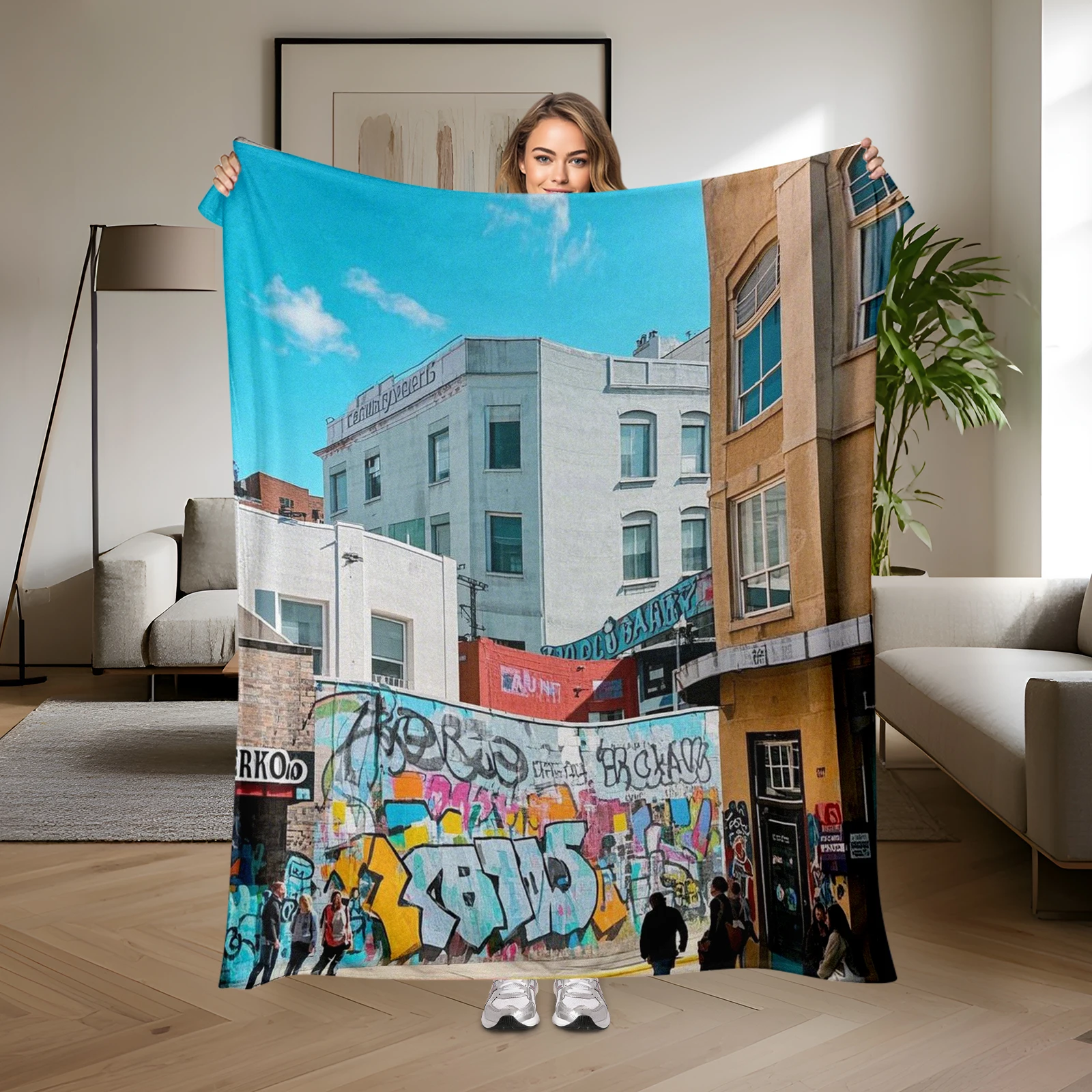 Premium Quality American City Streetscape Blanket Suitable For All Ages And Tastes